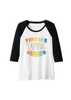 Born Womens 1974 Vintage Flowers 48th Birthday Gift 48 Years Old Raglan Baseball Tee