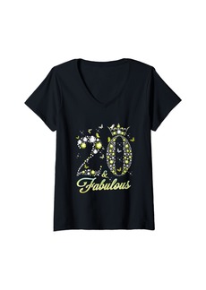 Born Womens 20 And Fabulous 20 Years Old 20th Birthday Diamond Crow V-Neck T-Shirt