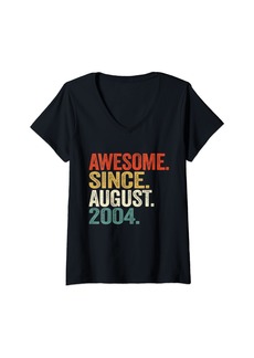 Born Womens 20 Years Old Gifts Awesome Since August 2004 20th Birthday V-Neck T-Shirt