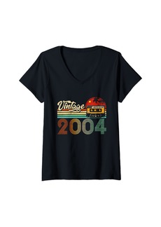 Born Womens 20 Years Old Gifts Vintage 2004 Cassette Tape 20th Birthday V-Neck T-Shirt