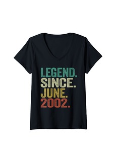 Born Womens 22 Years Old Gifts Legend Since June 2002 22nd Birthday V-Neck T-Shirt