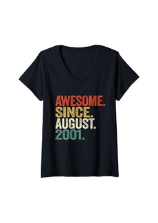Born Womens 23 Years Old Gifts Awesome Since August 2001 23rd Birthday V-Neck T-Shirt