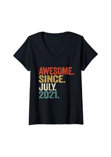 Born Womens 3 Years Old Gifts Awesome Since July 2021 3rd Birthday V-Neck T-Shirt