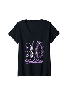 Born Womens 30 And Fabulous 30 Years Old 30th Birthday Diamond Crow V-Neck T-Shirt