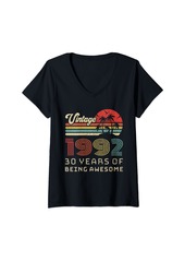 Born Womens 30 Year Old Birthday Vintage 1992 30 Birthday V-Neck T-Shirt
