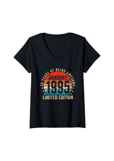 Born Womens 30 Years Old Gift Vintage January 1995 30th Birthday Retro V-Neck T-Shirt