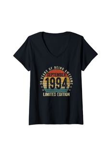 Born Womens 30 Years Old Gift Vintage September 1994 30th Birthday Retro V-Neck T-Shirt
