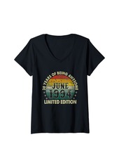 Womens 30 Years Old Gifts Vintage Born In June 1994 30th Birthday V-Neck T-Shirt