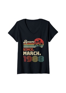 Born Womens 34 Year Old Awesome Since March 1988 34th Birthday V-Neck T-Shirt