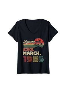 Born Womens 38 Year Old Awesome Since March 1985 38th Birthday V-Neck T-Shirt