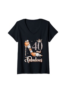 Born Womens 40 And Fabulous 40 Years Old 40th Birthday Diamond Shoes V-Neck T-Shirt