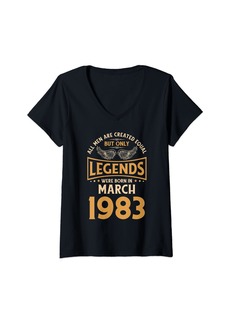 Womens 40. Birthday 40 Legends Were Born In March 1983 V-Neck T-Shirt