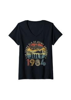 Womens 40 Years Old Legends Born In July 1984 40th Birthday Gifts V-Neck T-Shirt