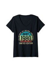 Born Womens 43 Years Old Gifts Vintage May 1980 43rd Birthday Gift V-Neck T-Shirt