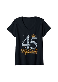 Born Womens 45 & Fabulous 45 Year Old 45th Birthday Queen Diamond Crown V-Neck T-Shirt