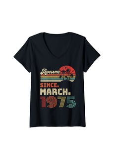 Born Womens 48 Year Old Awesome Since March 1975 48th Birthday V-Neck T-Shirt