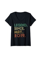 Born Womens 5 Years Old Gifts 5th Birthday Kids Legend Since May 2019 V-Neck T-Shirt