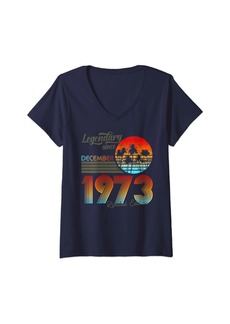 Born Womens 50. Birthday Legendary Since December 1973 V-Neck T-Shirt