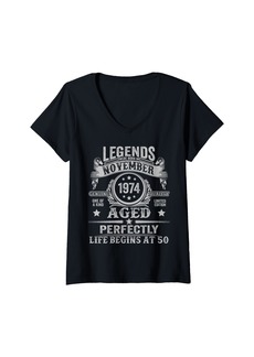 Born Womens 50 Year Old Legend since November 1974 50th Birthday Men Dad V-Neck T-Shirt