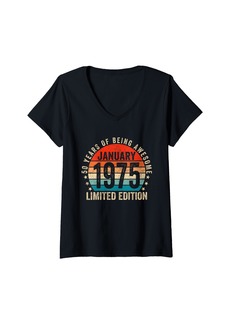 Born Womens 50 Years Old Gift Vintage January 1975 50th Birthday Retro V-Neck T-Shirt