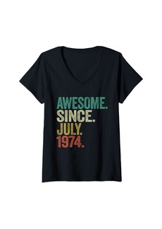 Born Womens 50 Years Old Gifts Awesome Since July 1974 50th Birthday V-Neck T-Shirt