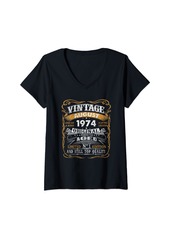 Born Womens 50 Years Old Gifts Decoration August 1974 50th Birthday Gift V-Neck T-Shirt