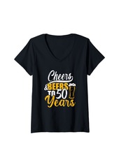 Born Womens 50th Birthday Gift Cheers and Beers to Fifty Years Funny V-Neck T-Shirt