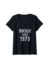 Born Womens 51 Year Old: Classic Rock 1973 51st Birthday V-Neck T-Shirt