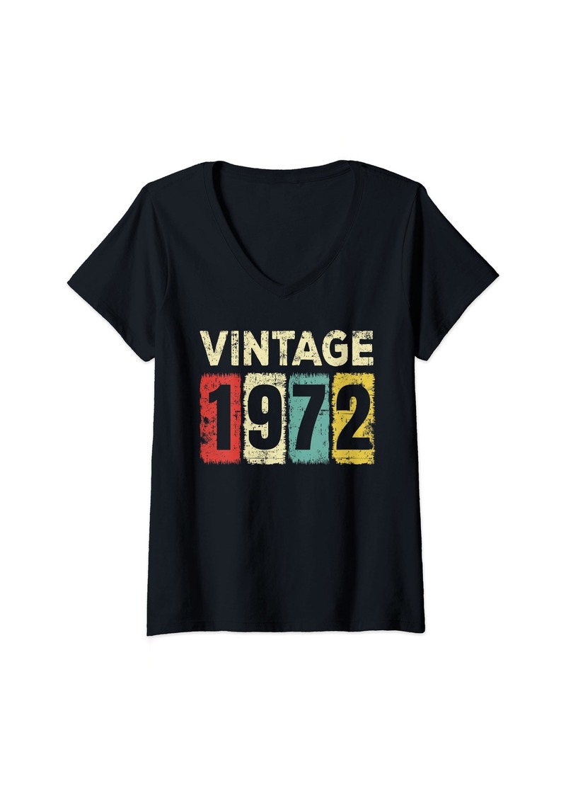 Born Womens 52 Year Old Birthday Vintage 1972 52nd Birthday V-Neck T-Shirt