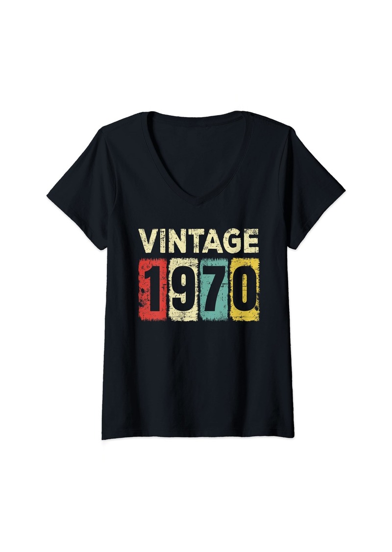 Born Womens 54 Year Old Birthday Vintage 1970 54th Birthday V-Neck T-Shirt