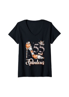 Born Womens 55 And Fabulous 55 Years Old 55th Birthday Diamond Shoes V-Neck T-Shirt