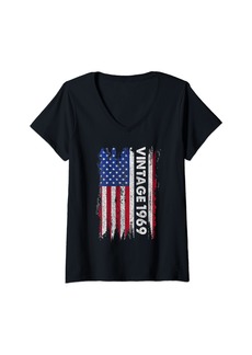 Born Womens 55 Year Old Gifts Vintage 1969 American Flag 55th Birthday V-Neck T-Shirt
