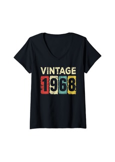 Born Womens 56 Year Old Birthday Vintage 1968 56th Birthday V-Neck T-Shirt