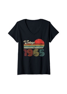 Born Womens 57 Year Old Birthday Vintage 1965 57th Birthday V-Neck T-Shirt