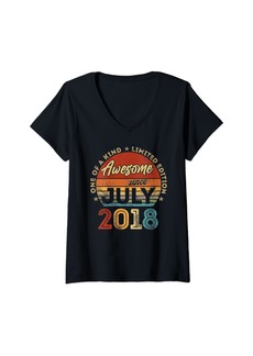 Born Womens 6 Years Old Made In July 2018 Vintage 6th Birthday Gifts V-Neck T-Shirt