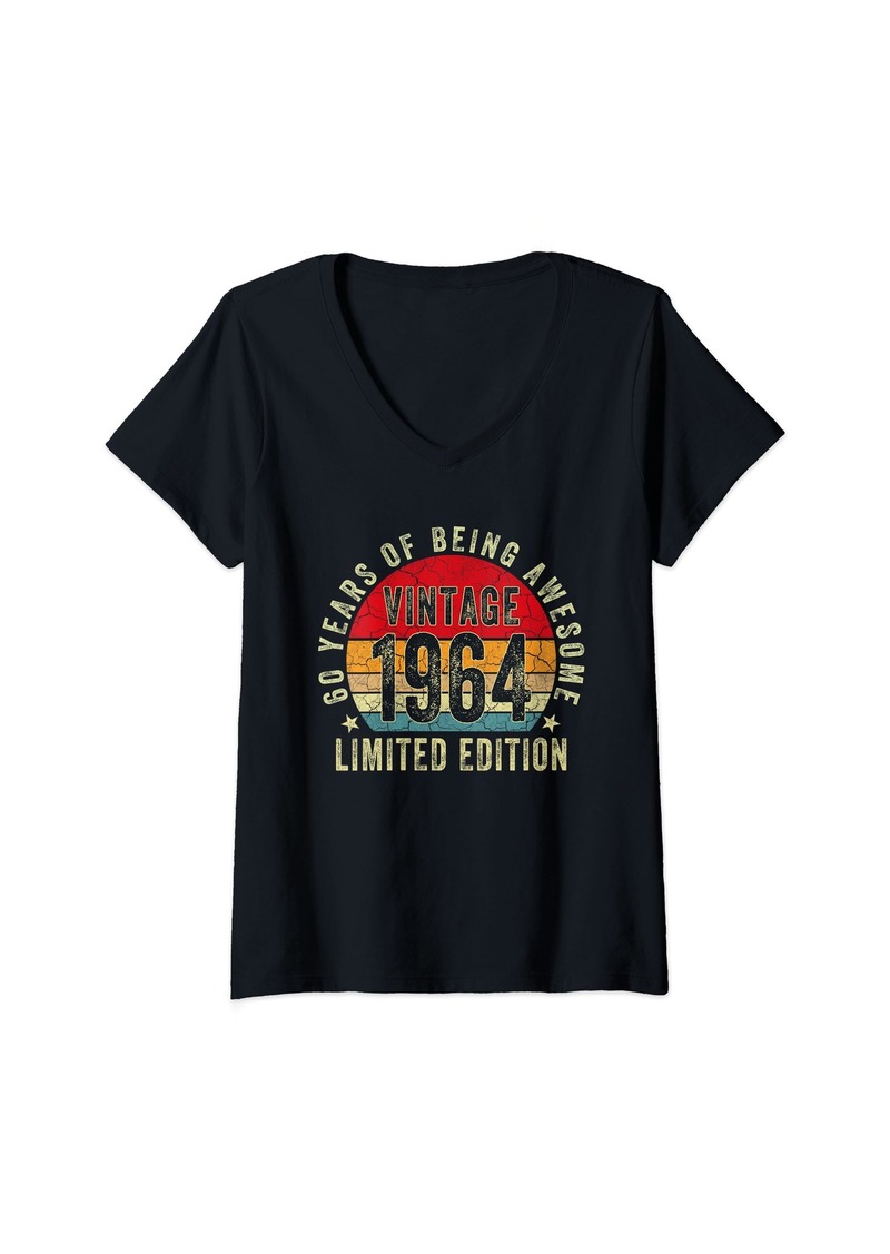 Born Womens 60 Year Old Vintage 1964 Limited Edition 60th Birthday Retro V-Neck T-Shirt
