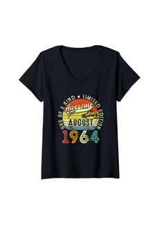 Born Womens 60 Years Old Awesome Since August 1964 60th Birthday Retro V-Neck T-Shirt