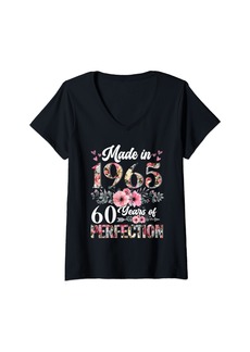 Womens 60 Years Old Born In 1965 Floral 60th Birthday Gifts Women V-Neck T-Shirt