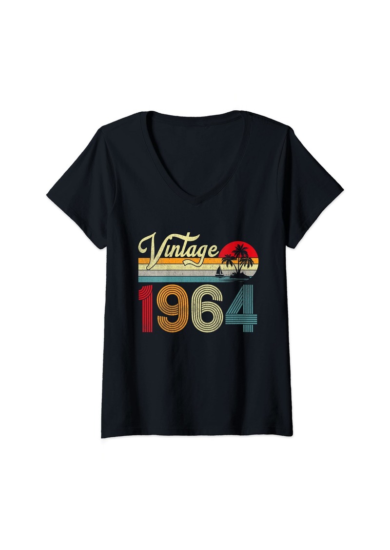 Born Womens 60 Years Old Gift Men Women Vintage 1964 60th Birthday Retro V-Neck T-Shirt