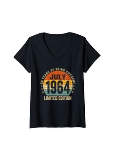 Womens 60 Years Old Gifts Vintage Born In July 1964 60th Birthday V-Neck T-Shirt