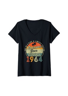 Born Womens 60 Years Old Vintage Made In August 1964 60th Birthday Gifts V-Neck T-Shirt