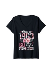 Born Womens 60th Birthday Gifts Women Made In 1963 Floral 60 Year Old V-Neck T-Shirt