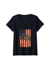 Born Womens 64 Year Old Vintage Made In 1960 64th Birthday American Flag V-Neck T-Shirt