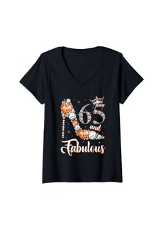Born Womens 65 And Fabulous 65 Years Old 65th Birthday Diamond Shoes V-Neck T-Shirt