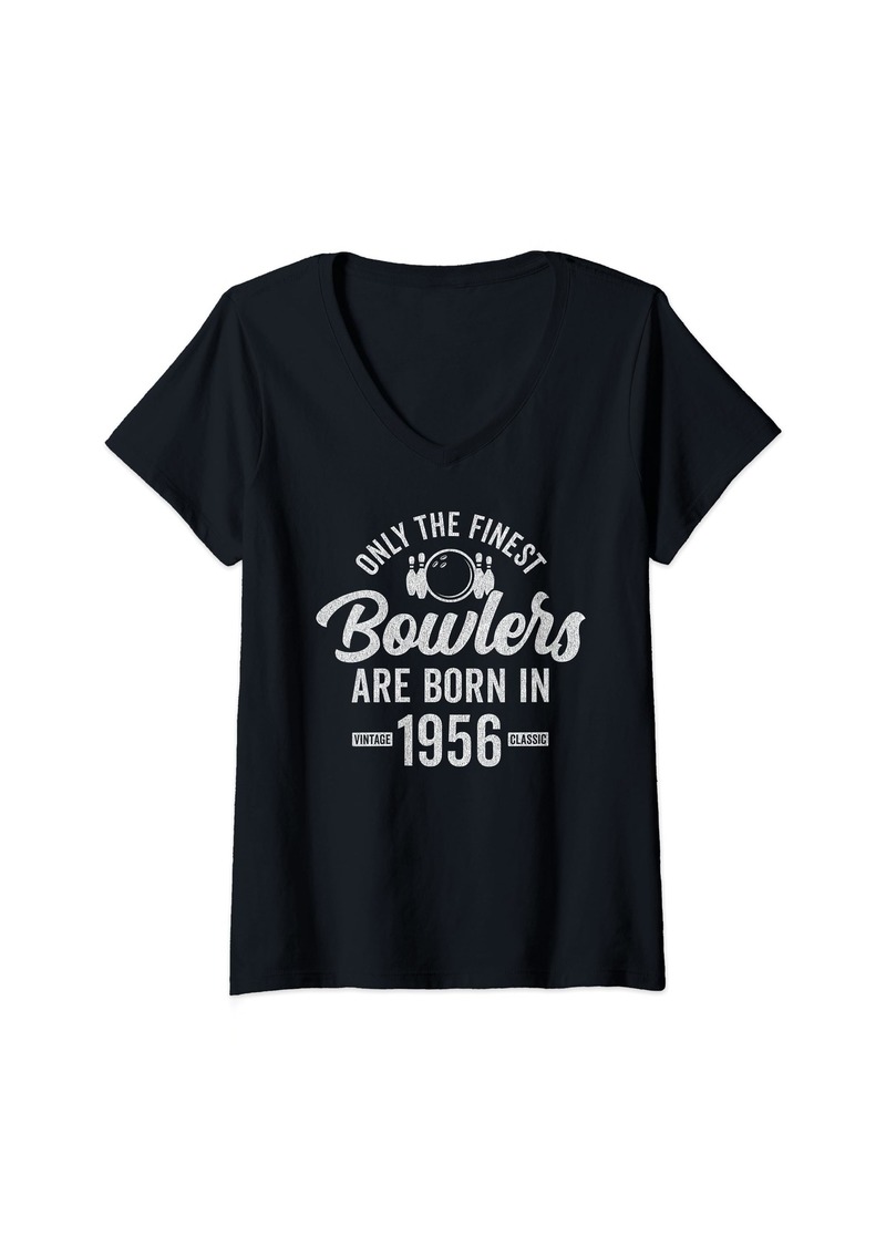 Born Womens 68 Year Old Bowler: Bowling 1956 68th Birthday V-Neck T-Shirt
