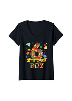 Born Womens 6th Birthday Boy Master Builder 6 Years Old Gift Boys Kids V-Neck T-Shirt