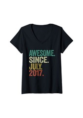 Born Womens 7 Years Old Gifts Awesome Since July 2017 7th Birthday V-Neck T-Shirt