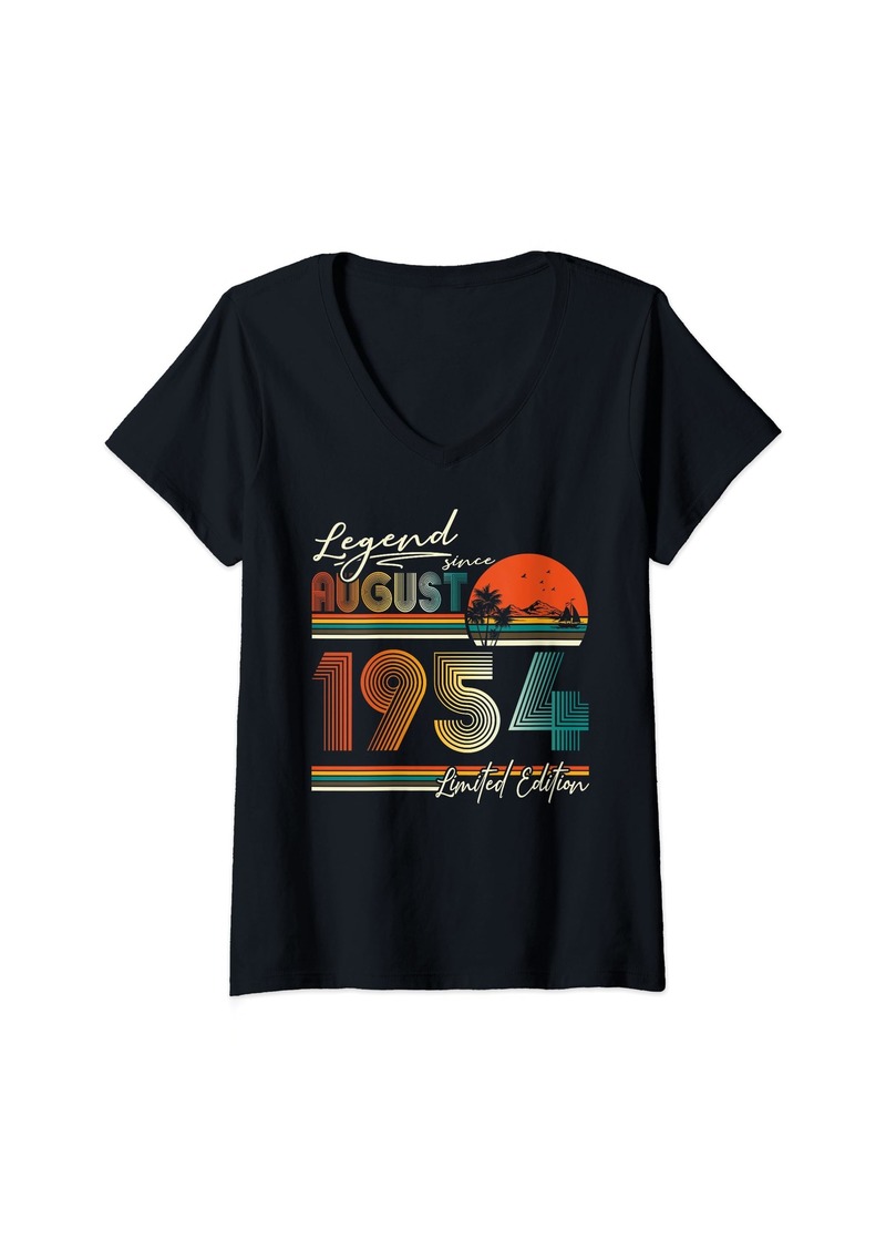 Born Womens 70 Year Old Legend since August 1954 70th Birthday Gifts Men V-Neck T-Shirt