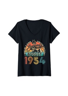Born Womens 70 Years Old Awesome Since August 1954 70th Birthday Gifts V-Neck T-Shirt