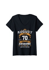 Born Womens 70 Years Old Gifts Decoration August 1954 70th Birthday Gift V-Neck T-Shirt